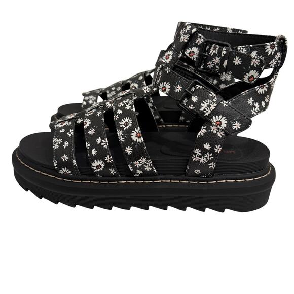 Union Bay Downtown Gladiator Blk/Wht Floral Strappy Chunky Sandals Womens Sz 10M - Picture 1 of 6